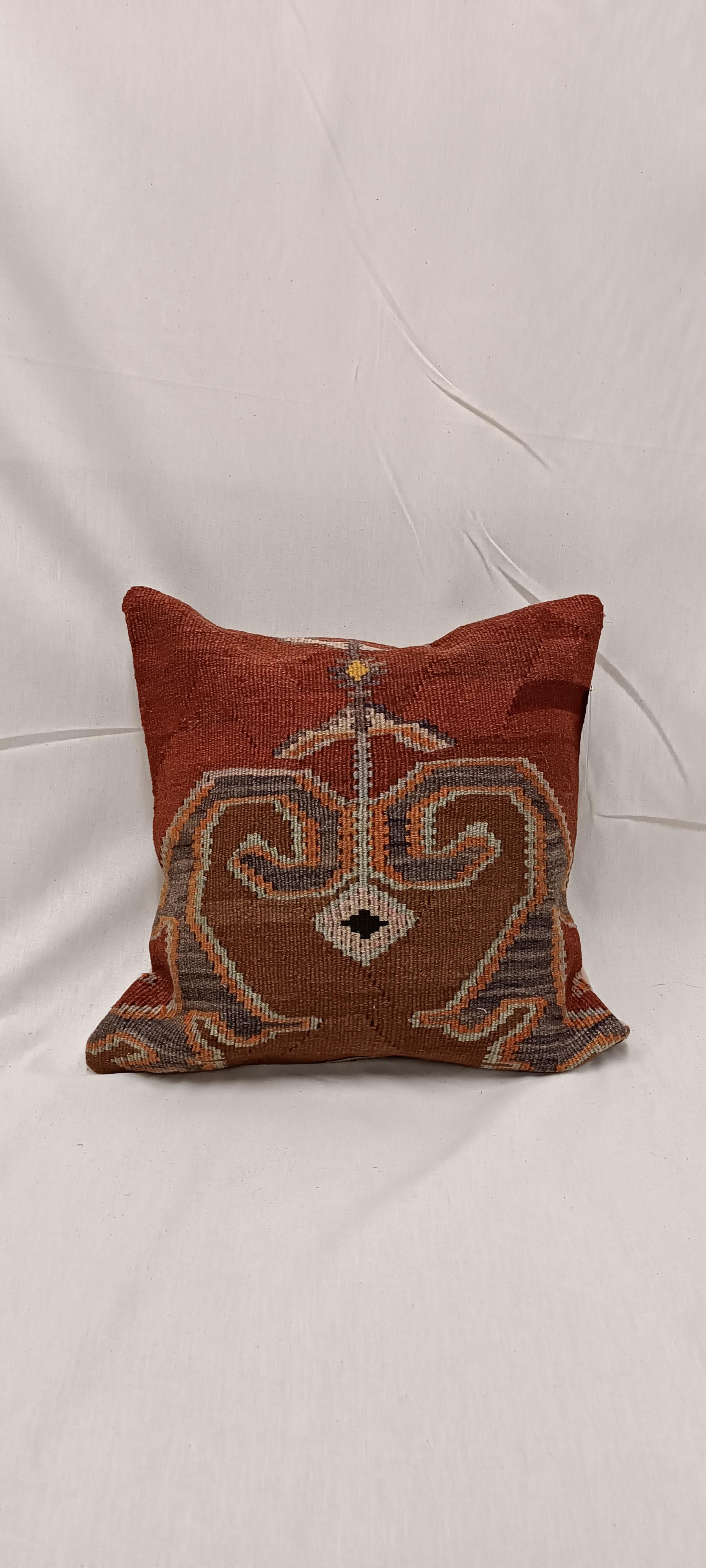 Kilim Kissenbezug, Multicolor Tribal Zigzag Wolle Kissen Zeitgenössisch Geometrisch im Angebot 1