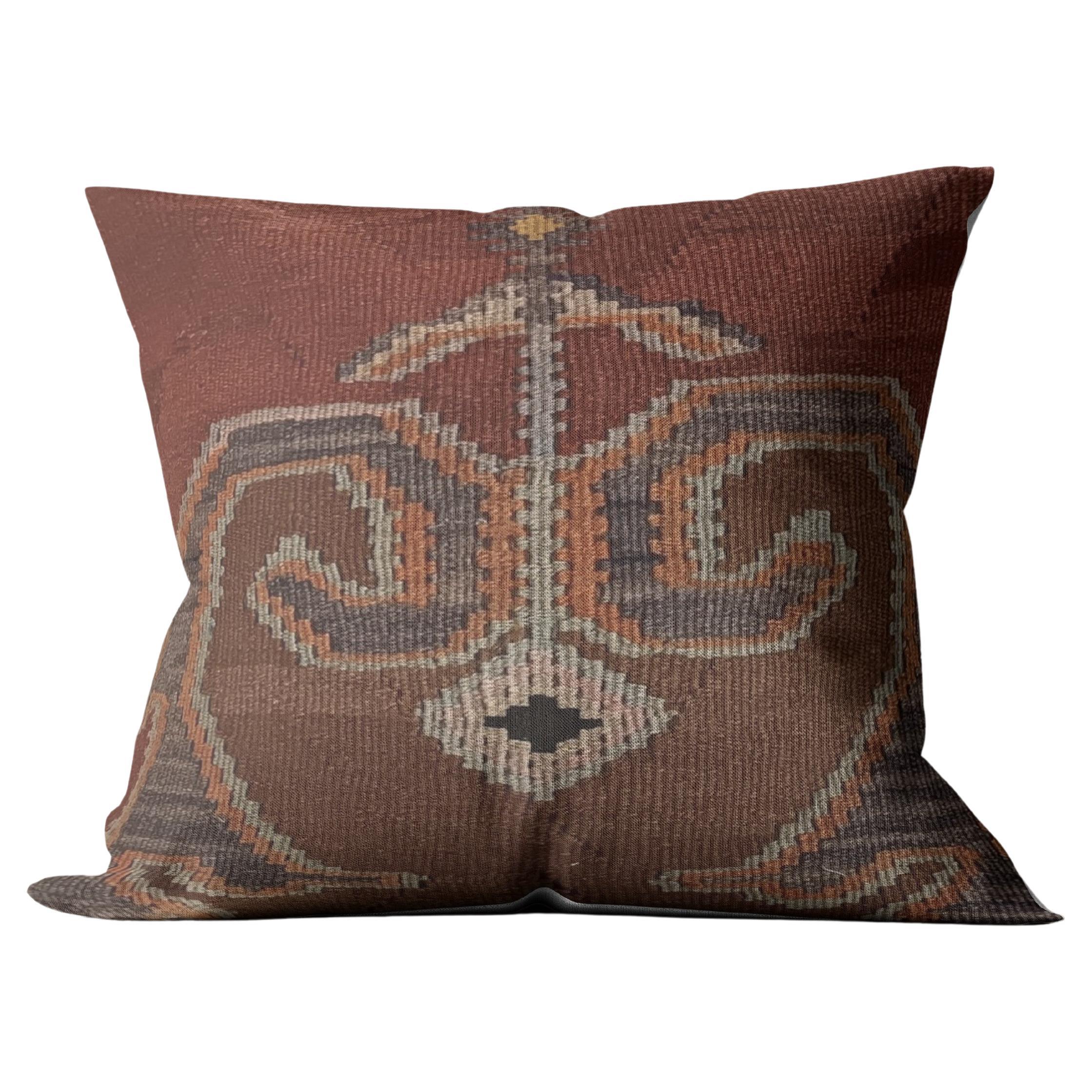 Housse de coussin Kilim, oreiller en laine zigzag tribal multicolore Géométrique contemporain