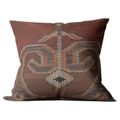 Kilim Cushion Cover, Rust Red Tribal Zigzag Wool Pillow Contemporary Geometric