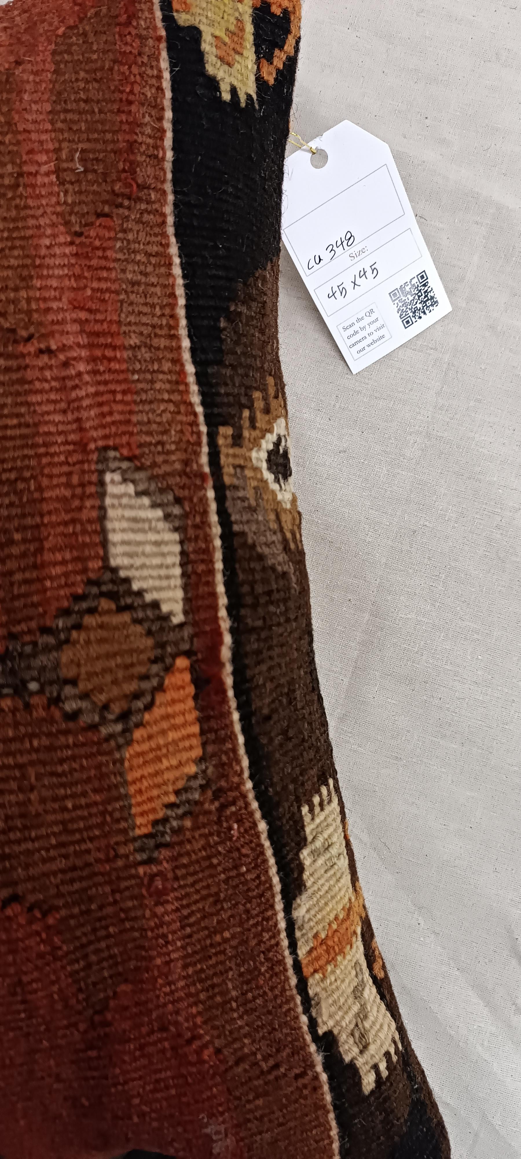 Tissé à la main Housse de coussin Kilim Multicolore Tribal Zigzag Laine Coussin Géométrique Contemporain en vente