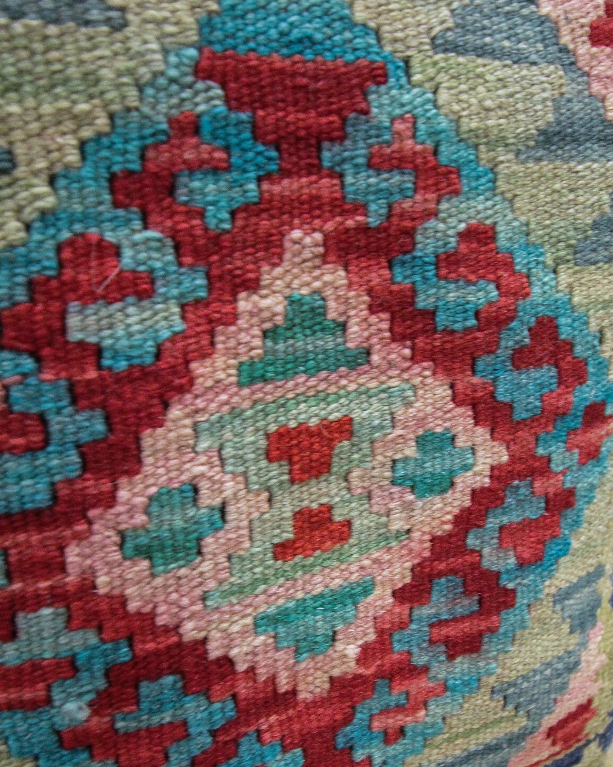 Afghan Kilim Cushion Cover New Blue Green Handwoven Wool Scatter Cushion