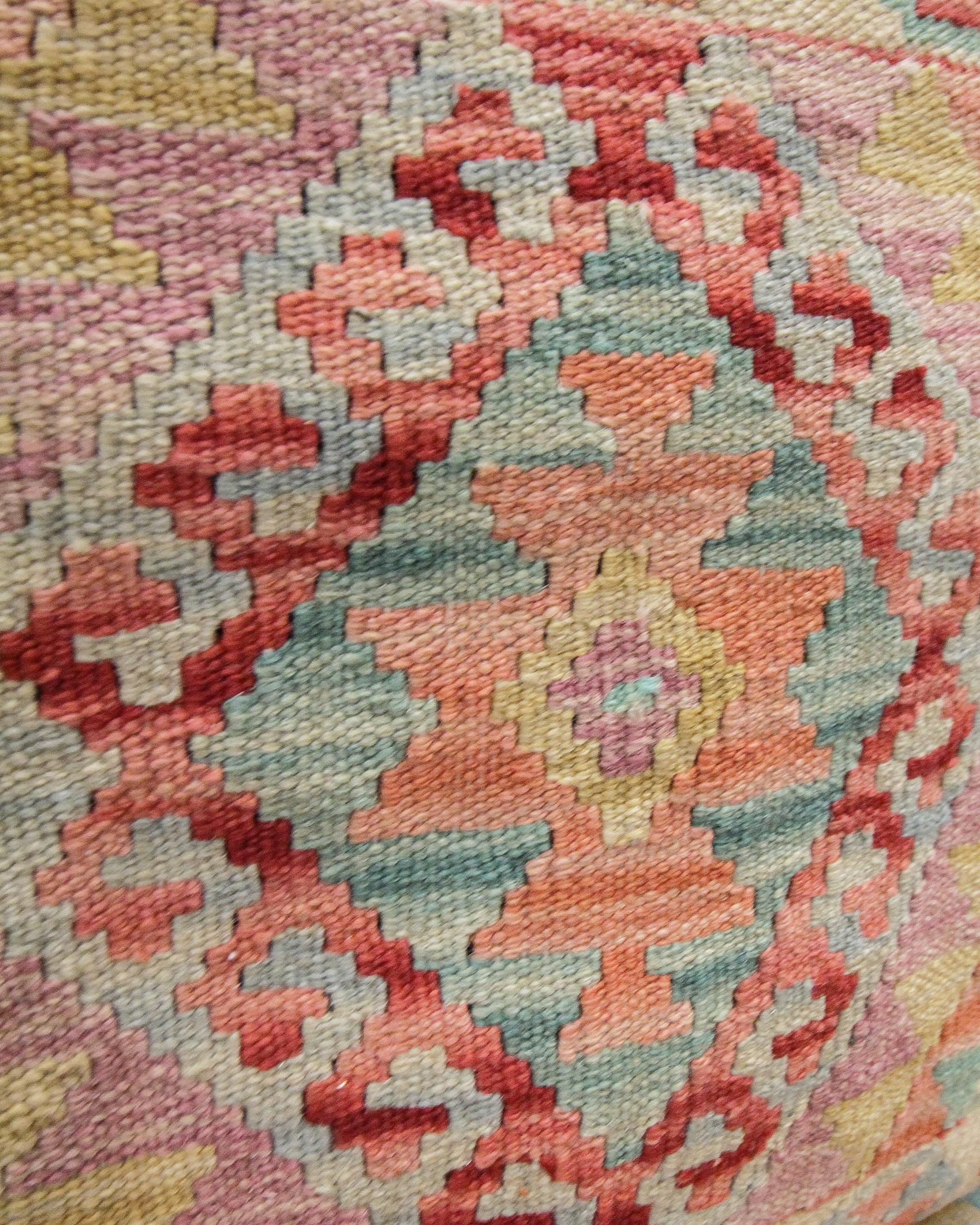 Vegetable Dyed Kilim Cushion Cover Rustic Beige Pink Wool New Handmade Scatter Pillow