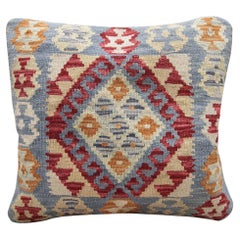 Kilim Cushion Cover Sky Blue Traditional Wool Scatter Cushion Pillow