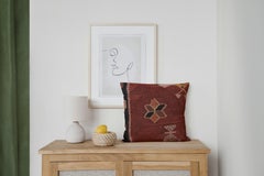 Kilim Cushion Cover, Wine Red Tribal Zigzag Wool Pillow Contemporary Geometric