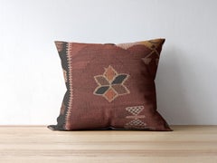 Kilim Cushion Cover, Wine Red Tribal Zigzag Wool Pillow Contemporary Geometric
