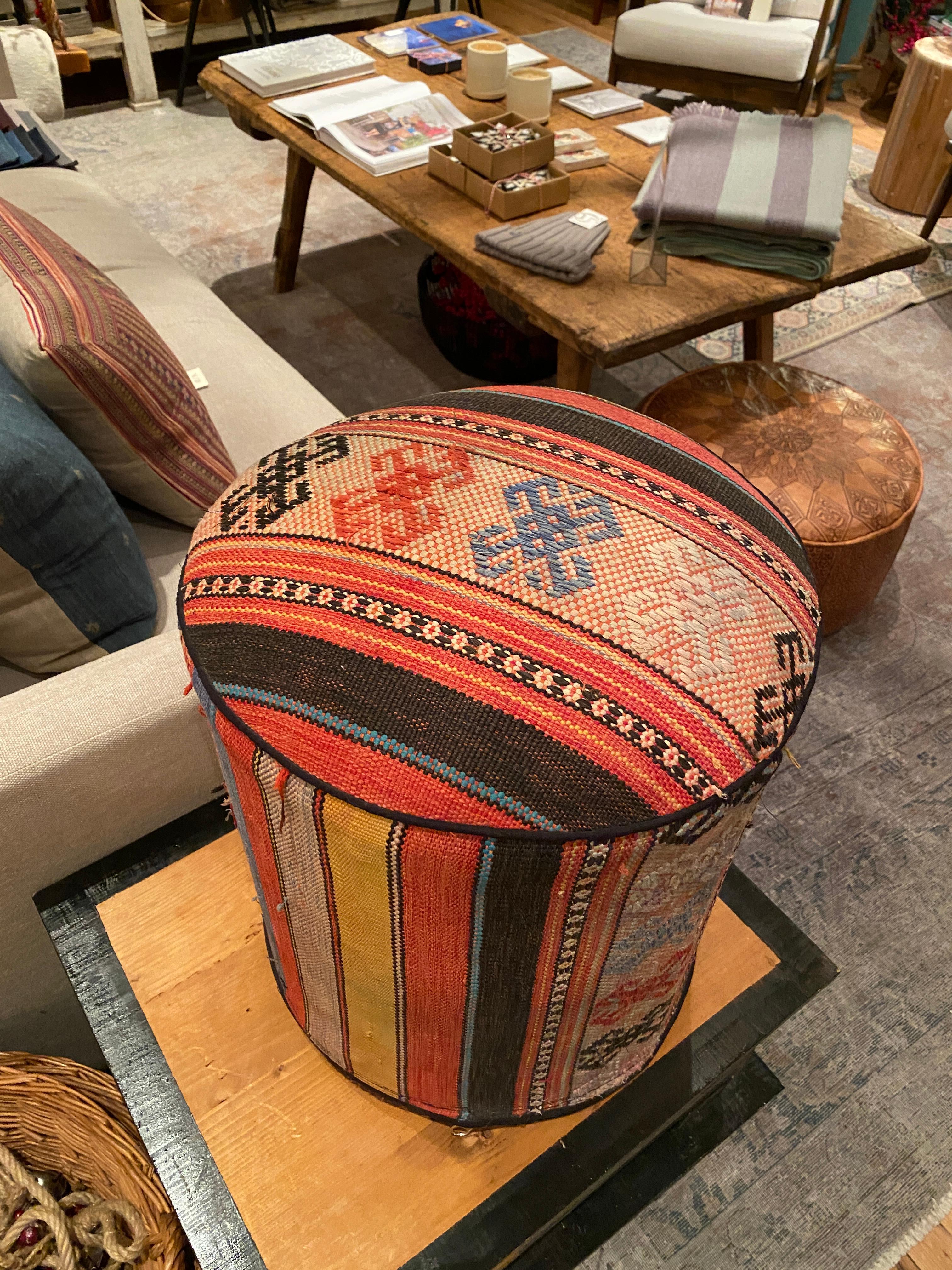 Kilim Fabric Stool In Good Condition In Los Angeles, CA