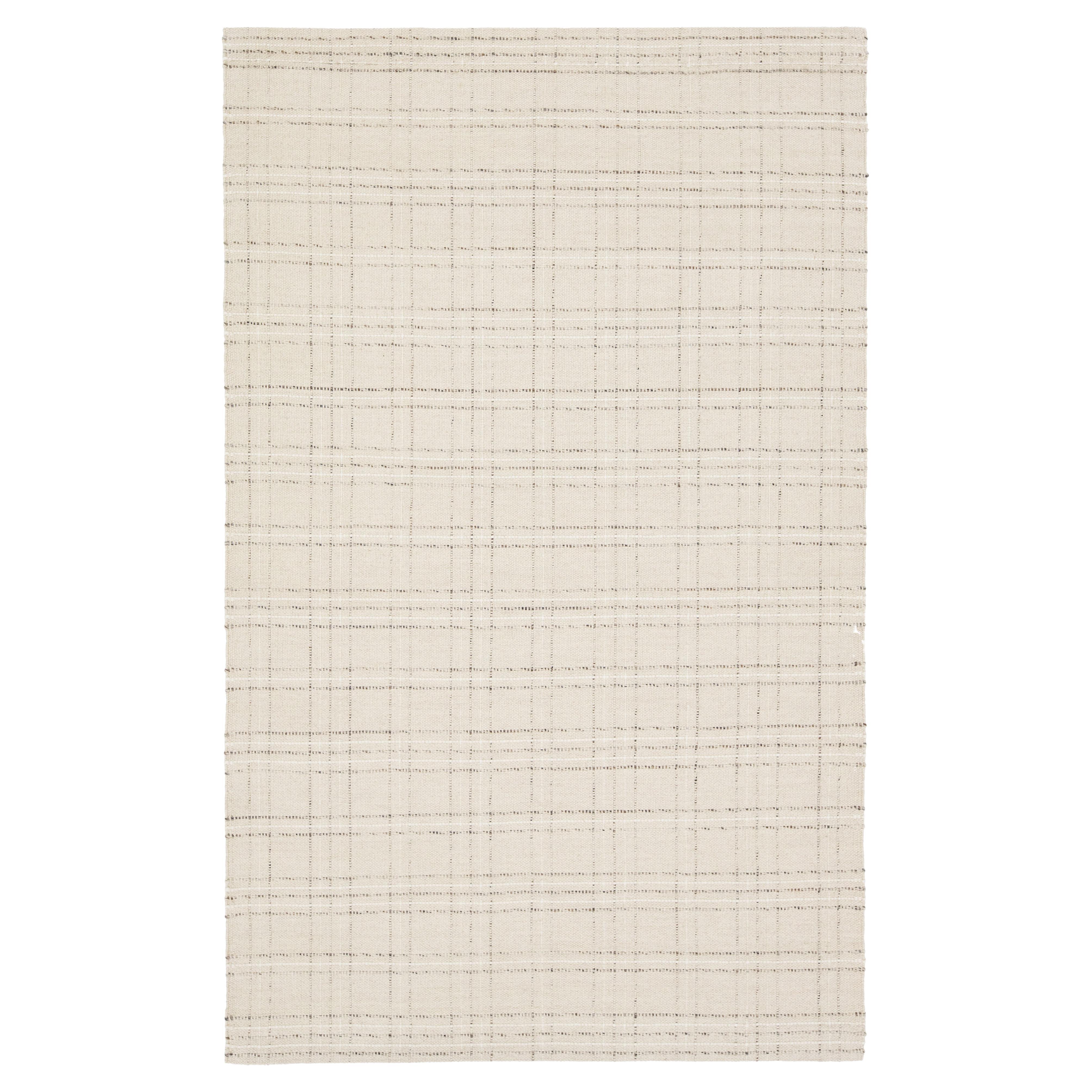 Alfombra de lana Kilim Flatweave Beige con diseño geométrico de Apadana