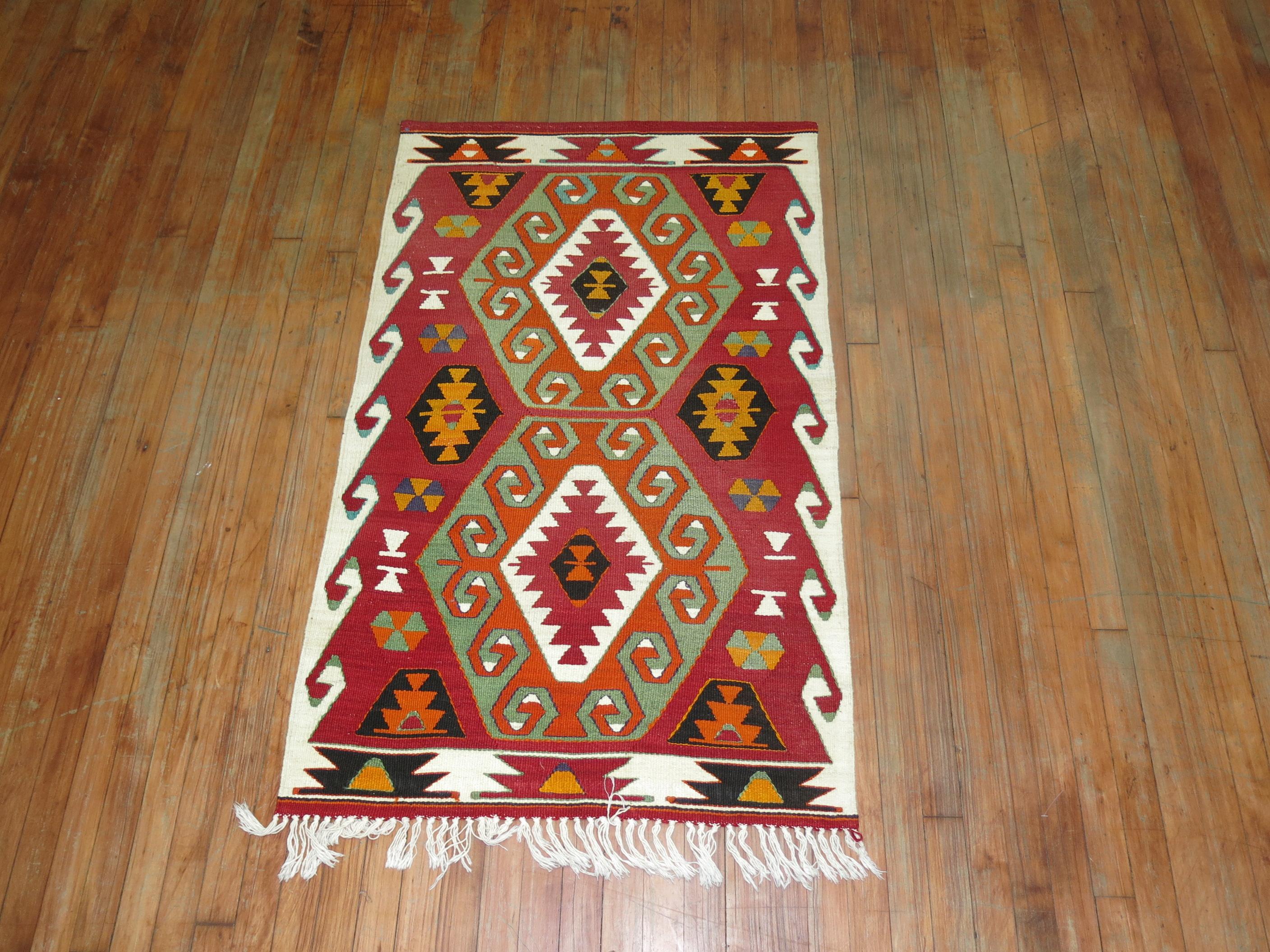 Hand-Knotted Scatter Size Turkish Kilim For Sale