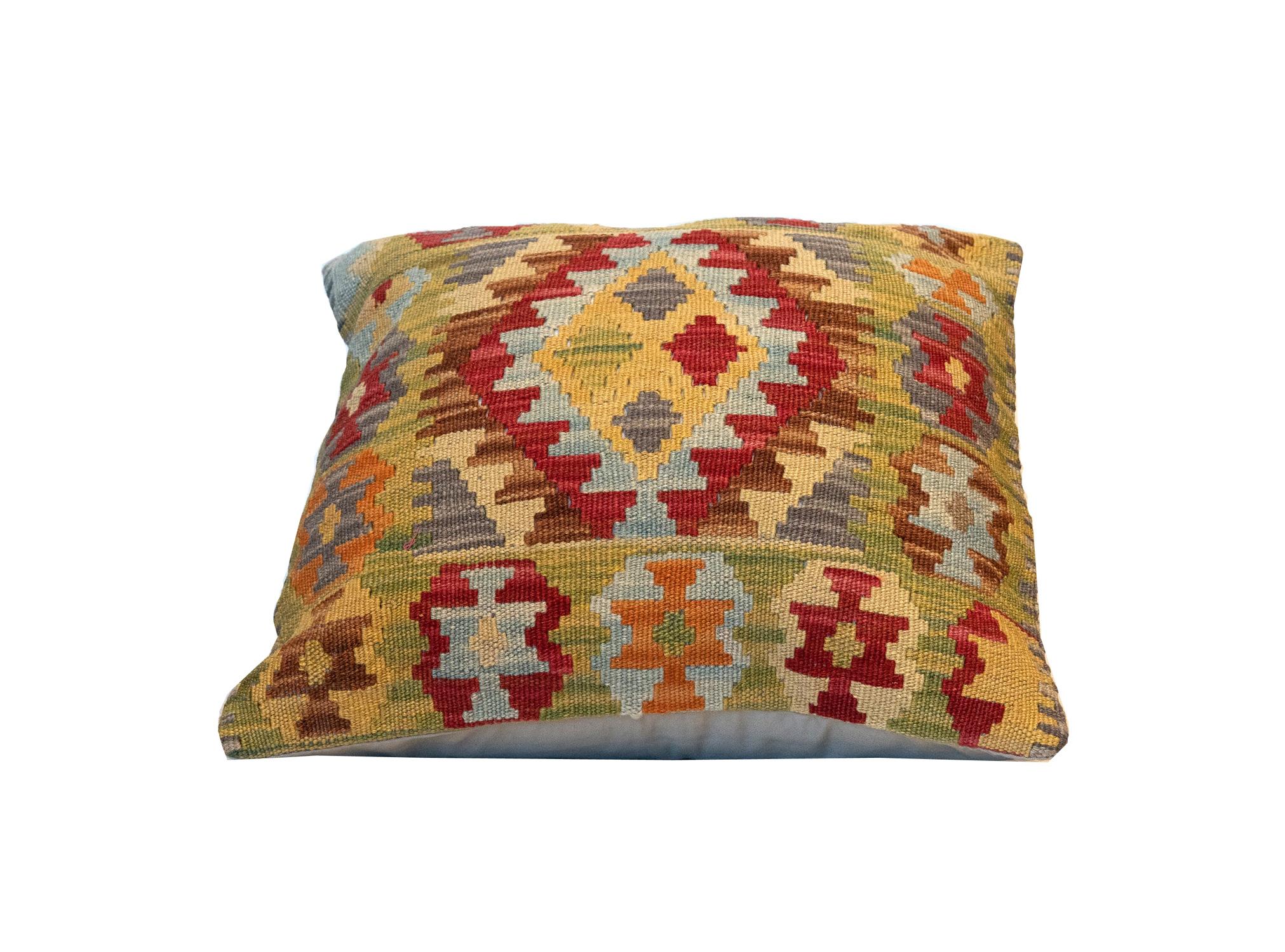 Afghan Kilim Geometric Cushion Cover Handwoven Bold Green Red Scatter Cushion
