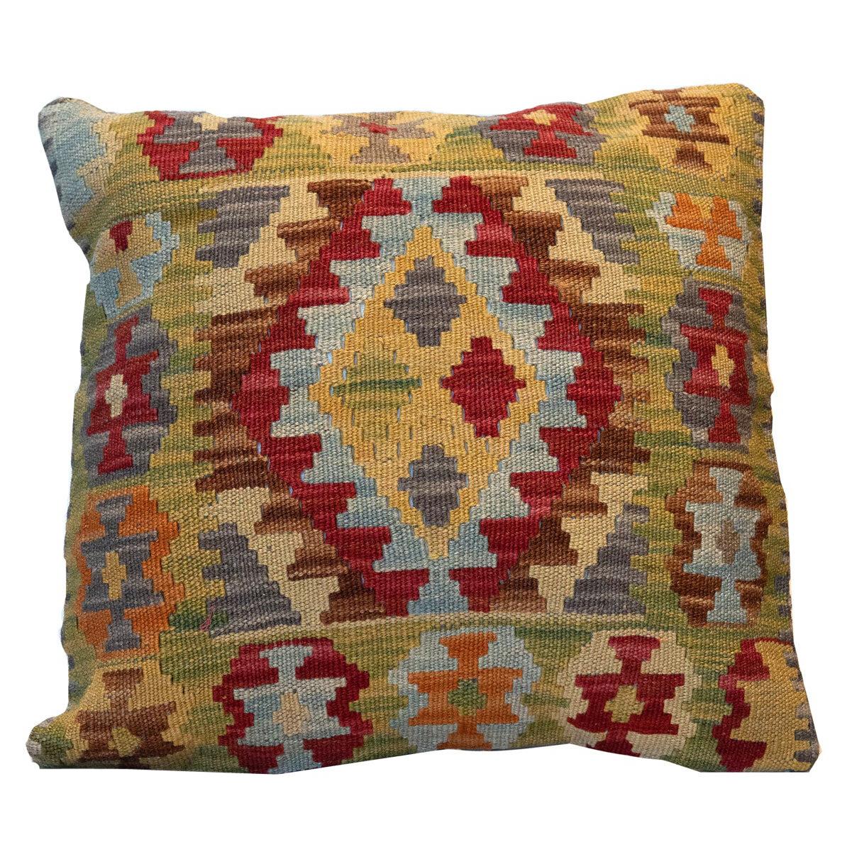 Kilim Geometric Cushion Cover Handwoven Bold Green Red Scatter Cushion