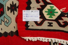 Hand-Woven Turkish Kilim Rug, Wool, Red with Birds, Circa 1970, Turkey