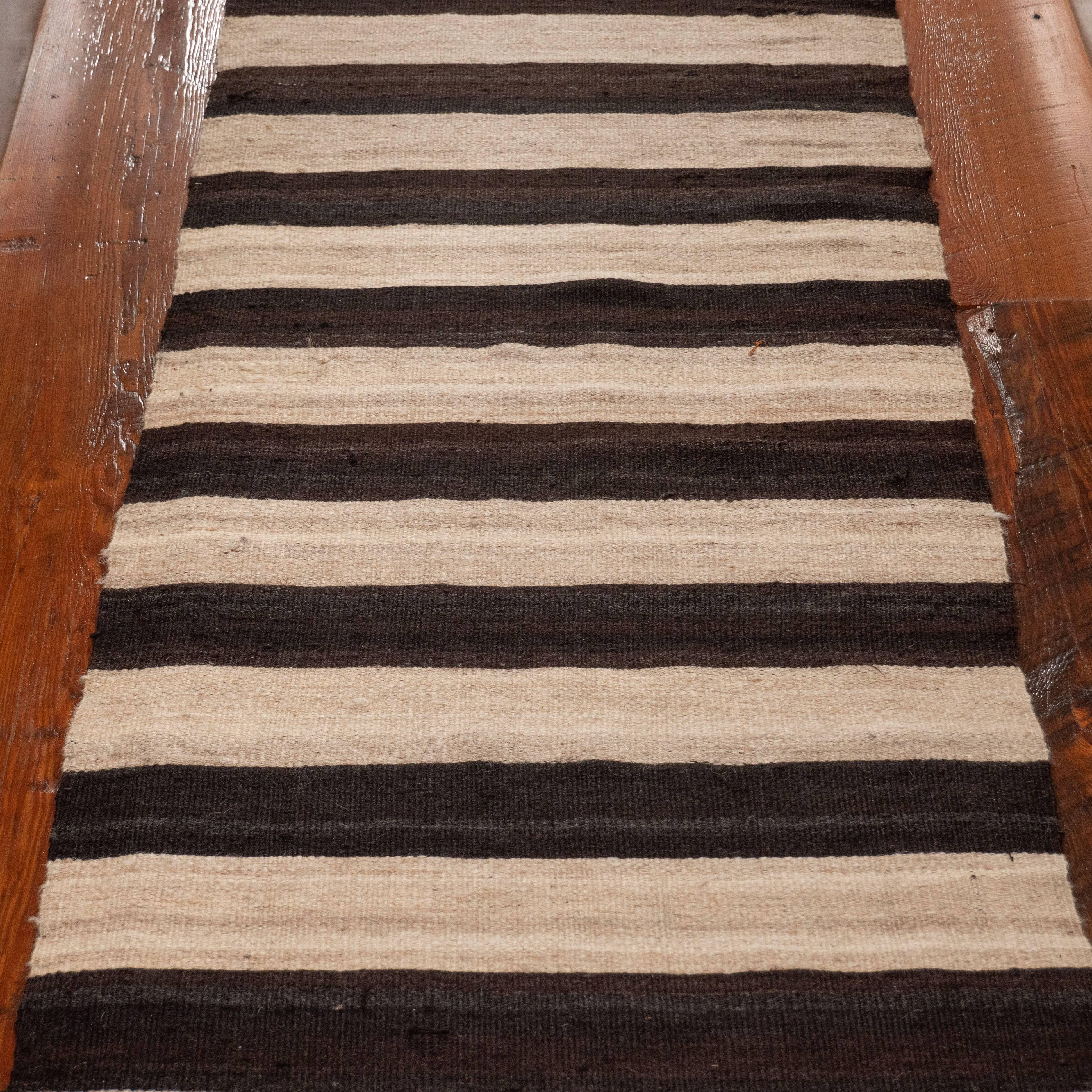 Persian Kilim Hand-Knotted Black and White Runner