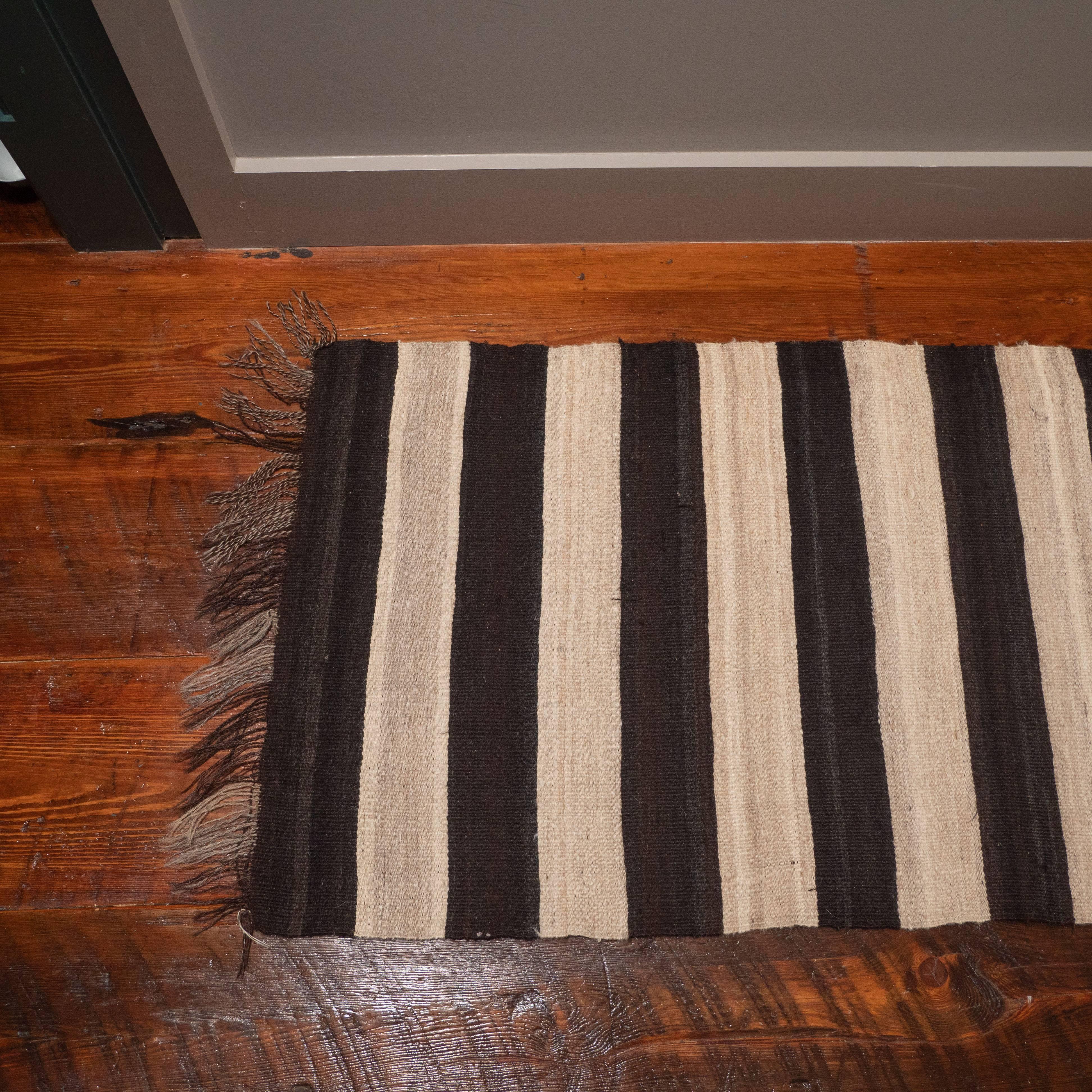 Kilim Hand-Knotted Black and White Runner In Excellent Condition In Southampton, NY