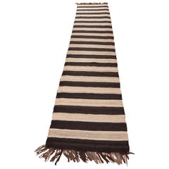 Kilim Hand-Knotted Black and White Runner