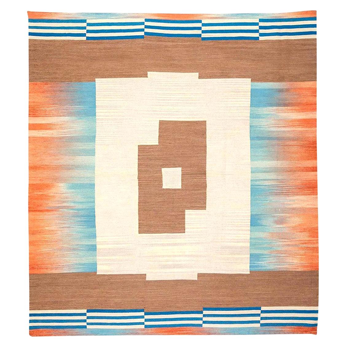 Kilim Handmade Flat-Weave Wool Multicolor Rug For Sale