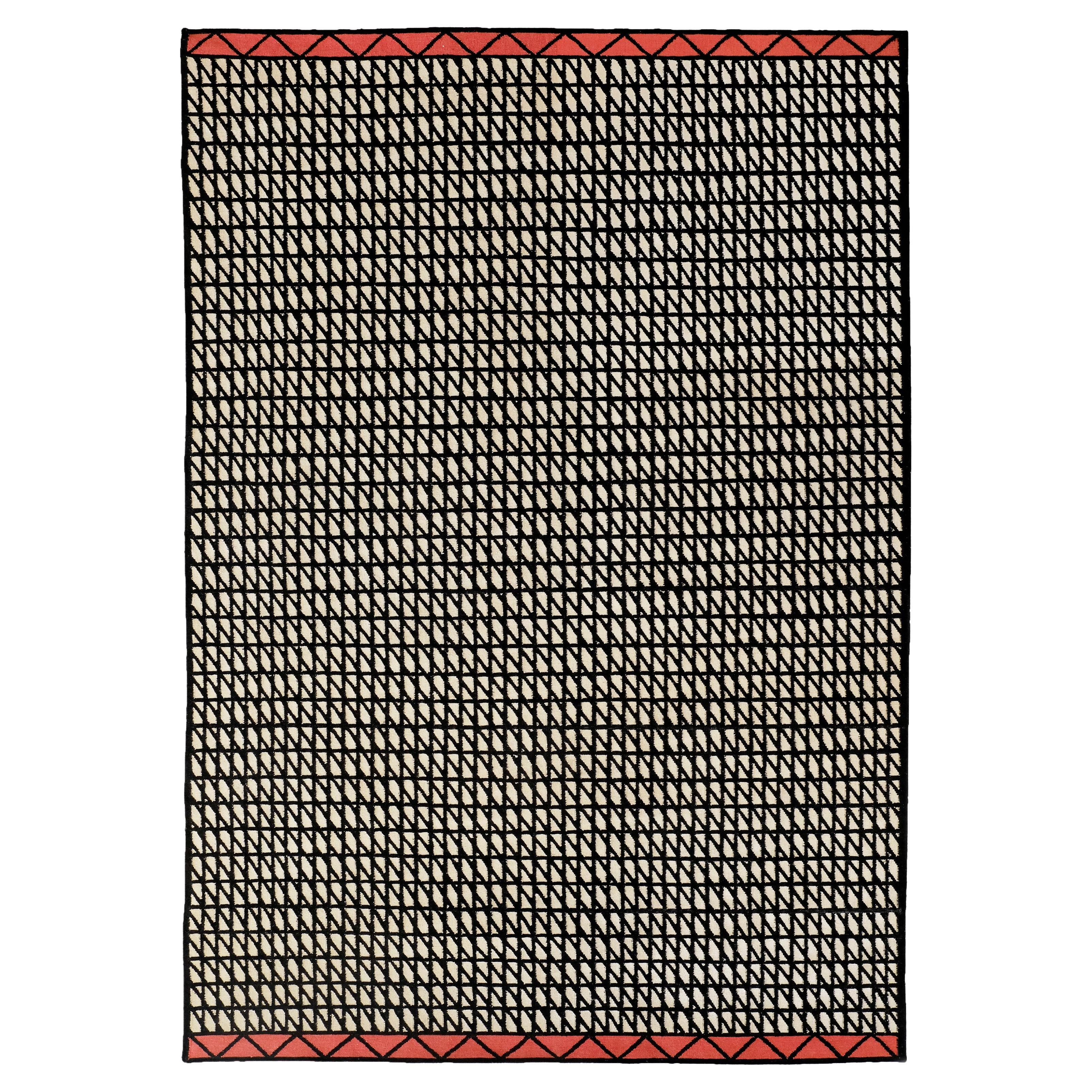 Tapis Kilim Hatch I - Tapis de design moderne en laine et coton tissé à la main Paolo Giordano en vente