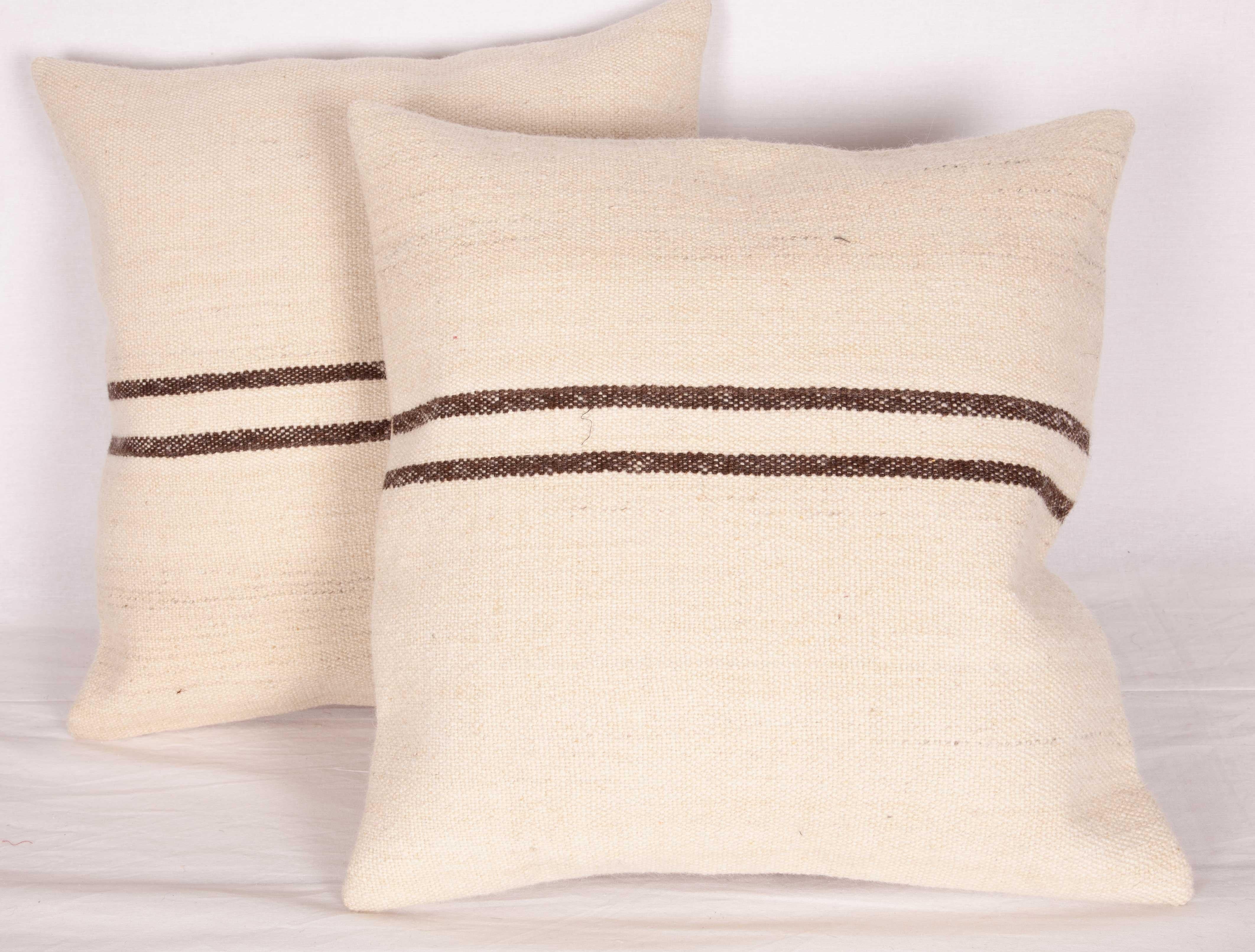 Hand-Woven Kilim Pillow Cases Fashioned from a Vintage Neutral Kilim, Mid-20th Century