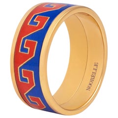 Kilim Ring Hand Painted Gold Plated Stainless Steel with Fire Enamel