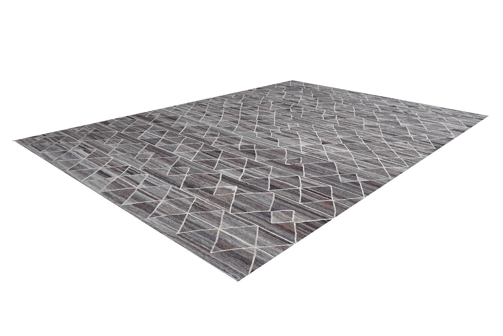 17 x 12 Fuß Teppich Kelim Modern Design Neutral Grau Braun Skandinavischer Stil Teppich (Afghanisch) im Angebot
