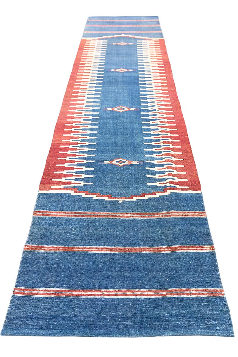 Kilim-Teppich Flachgewebe Soft Blue (Syrisch) im Angebot