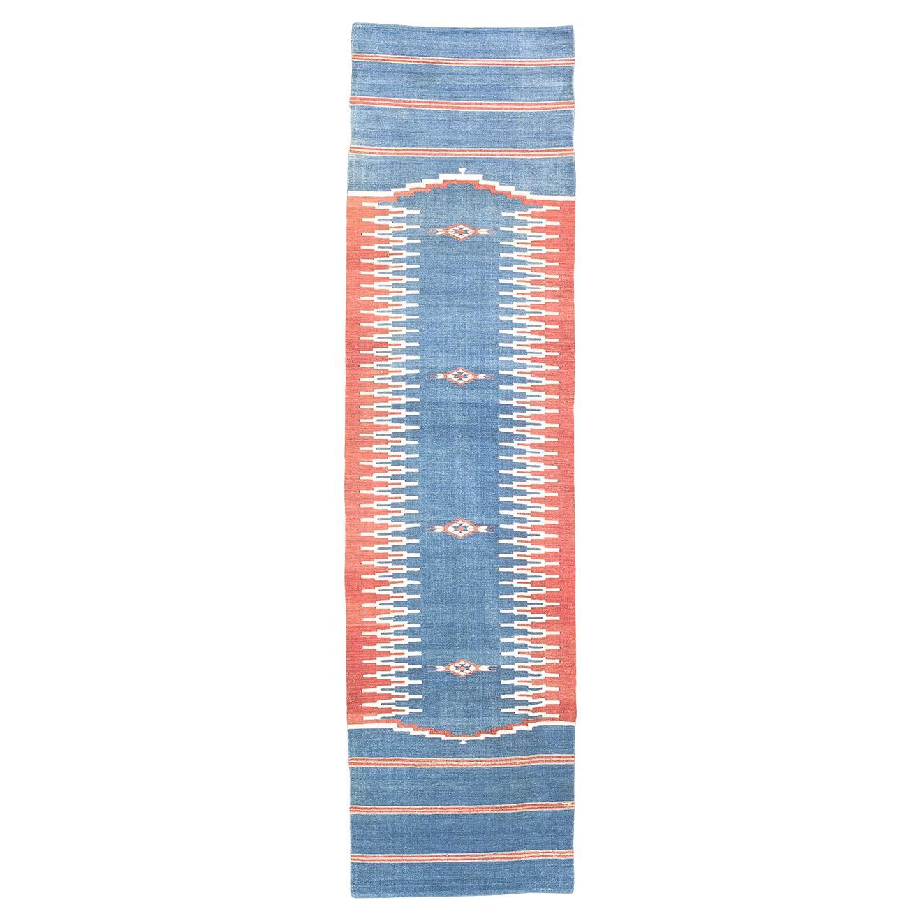 Kilim Rug Flat-weave Soft Blue