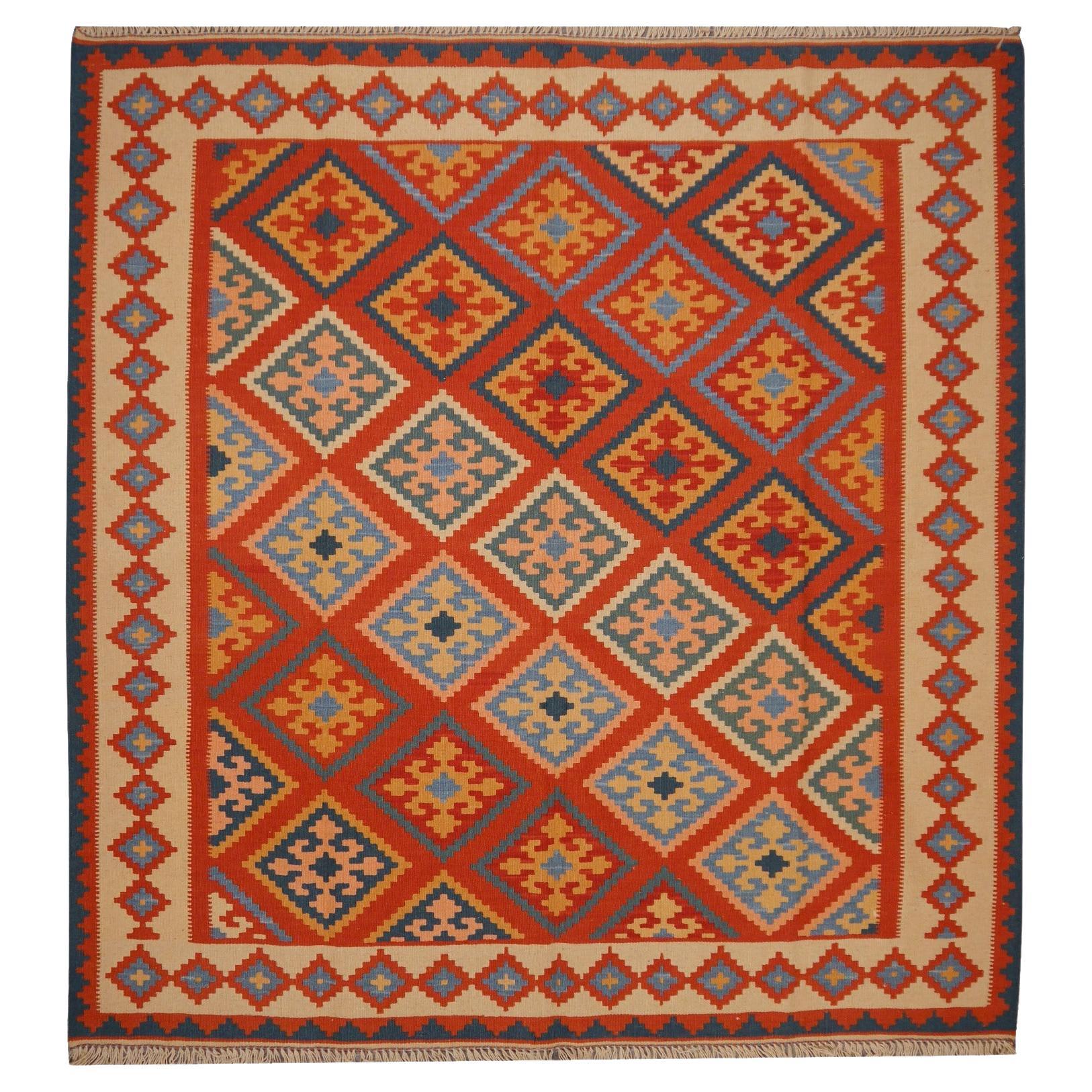 Alfombra kilim tejida a mano alfombra de diseño tribal con vibrantes colores de tinte natural