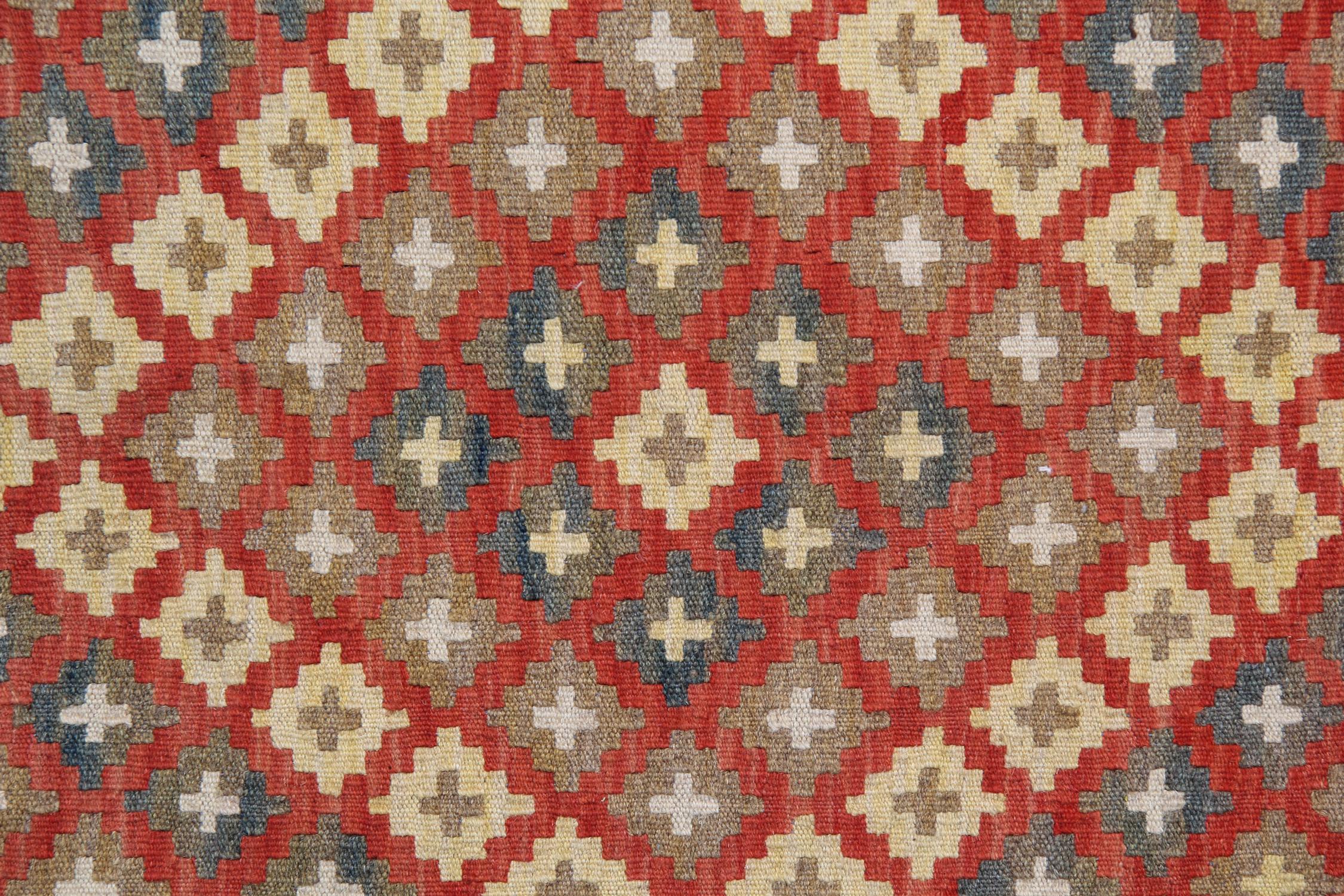 Needlework Geometric Kilim Rug Handwoven Carpet Orange Wool Kilims Carpet For Sale