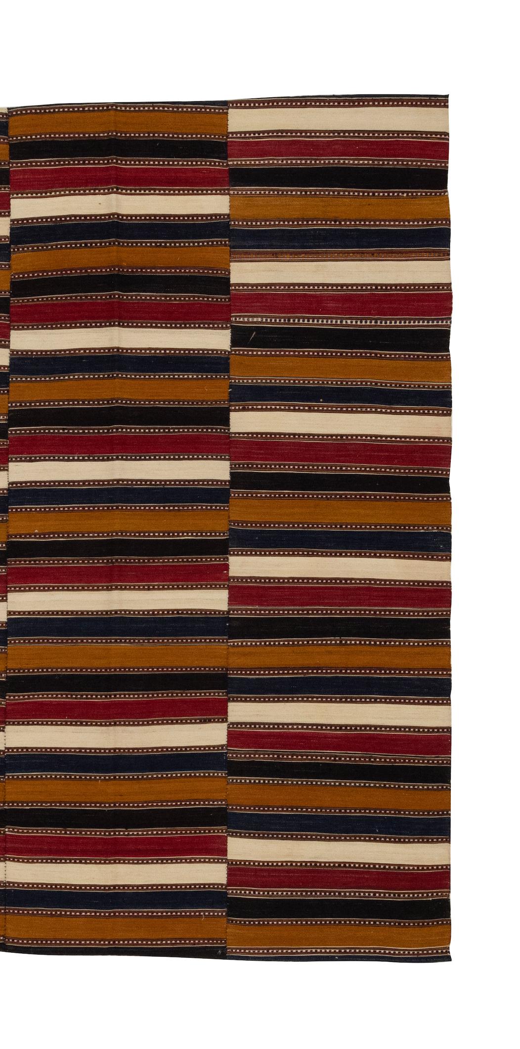 This is a vintage Kilim rug circa 1900. This rug is magnificent considering the complicity of pattern and color.

Kilims are pile less textiles often produced by using flat weaving techniques. The word “kilim” comes from Turkish origins, however