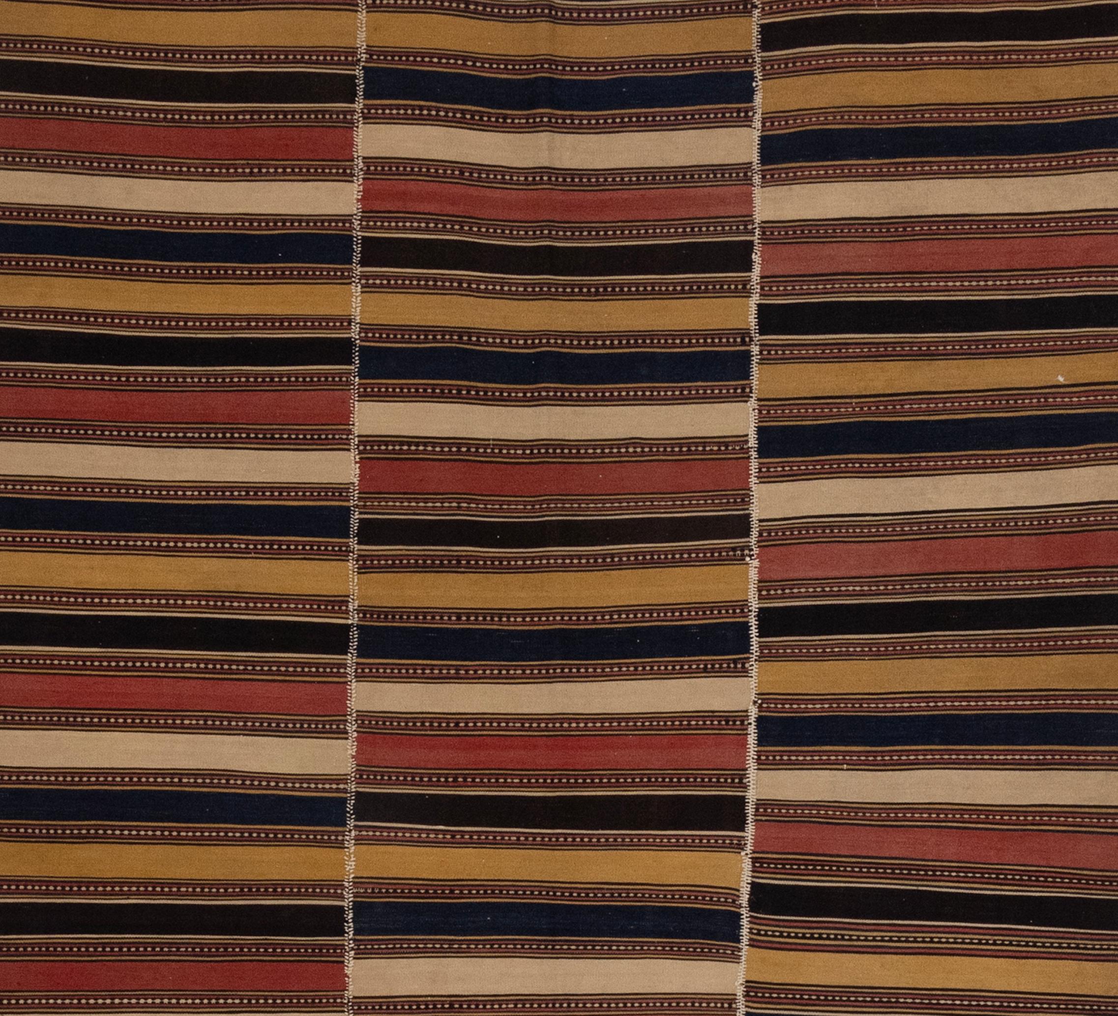 This is a vintage Kilim rug c. 1890s. This rug is magnificent considering the complicity of pattern and beautiful colors.

Kilims are pile-less textiles often produced by using flat weaving techniques. The word “kilim” comes from Turkish origins,