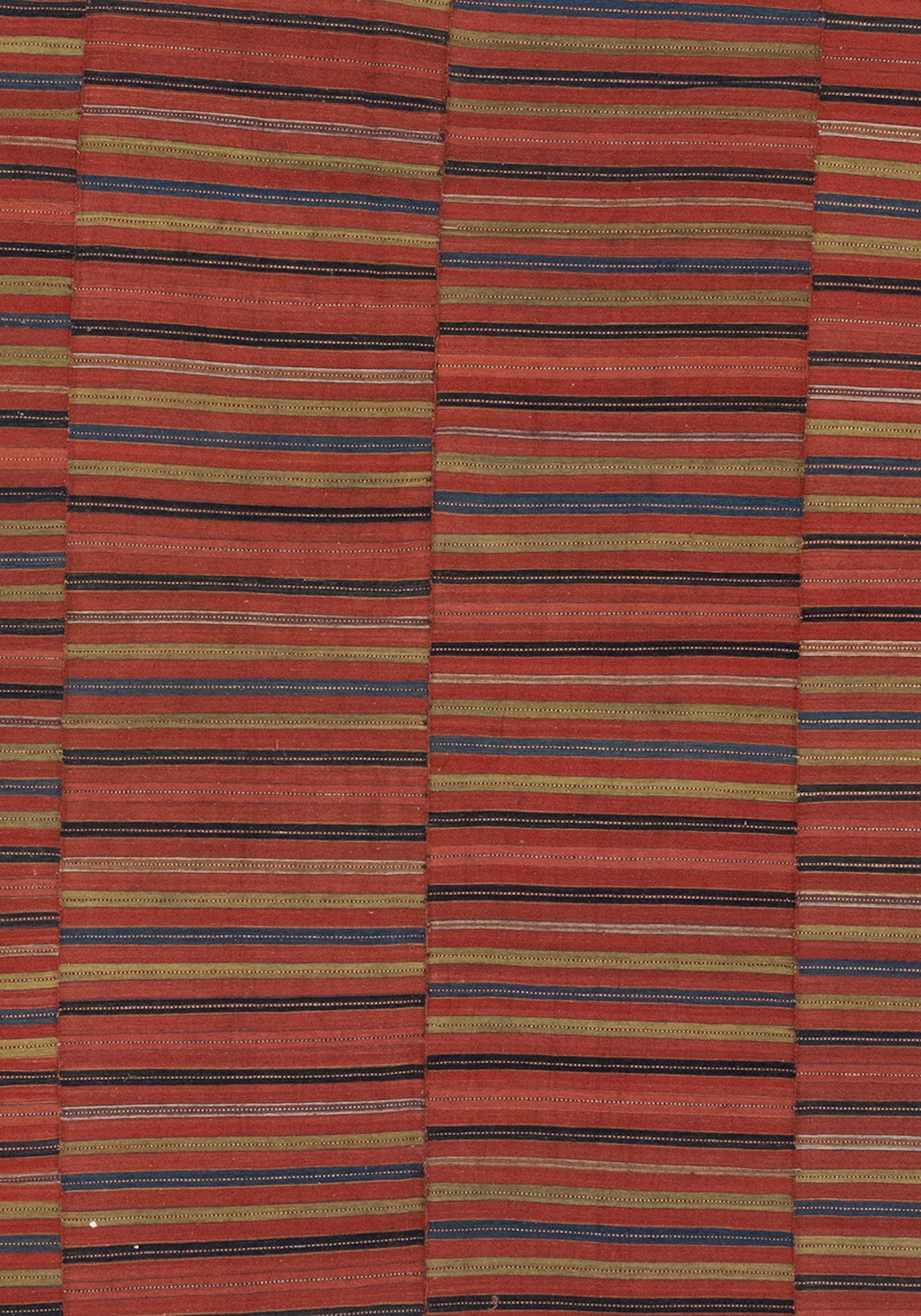 This is a vintage Kilim rug circa 1900. This rug is magnificent considering the complicity of pattern and color. Very finely woven.

Kilims are pile less textiles often produced by using flat weaving techniques. The word “kilim” comes from Turkish