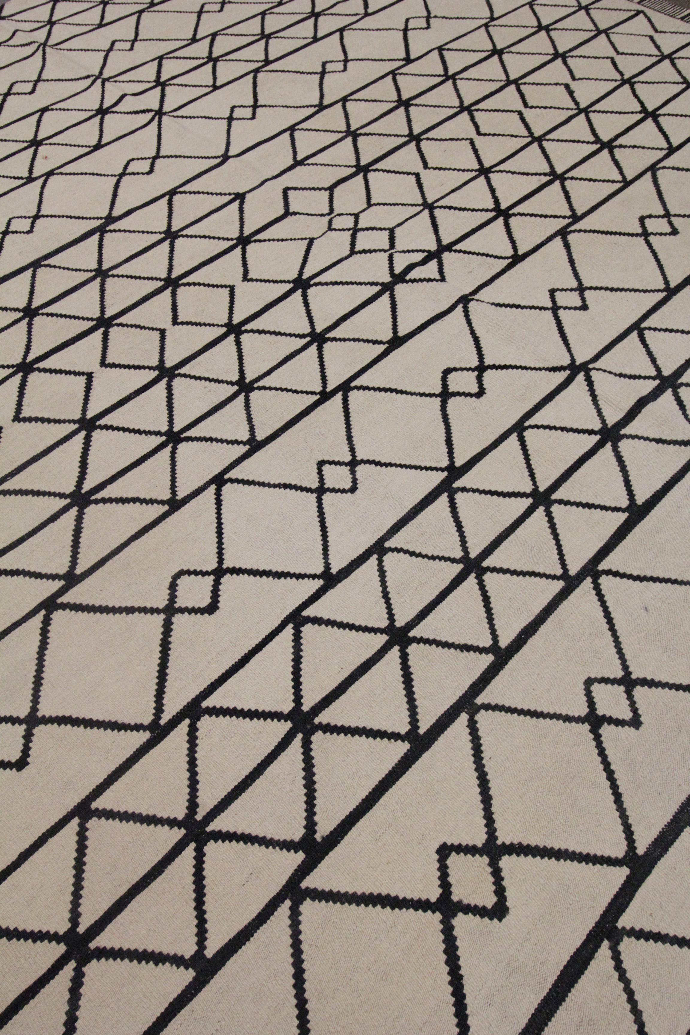 Afghan Kilim Rugs Scandinavian Abstract Geometric Kilim Wool Modern Rugs Black/ White