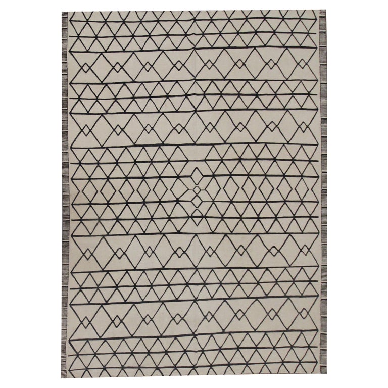 Kilim Rugs Scandinavian Style Geometric Kilim Wool Modern Rugs Black For Sale