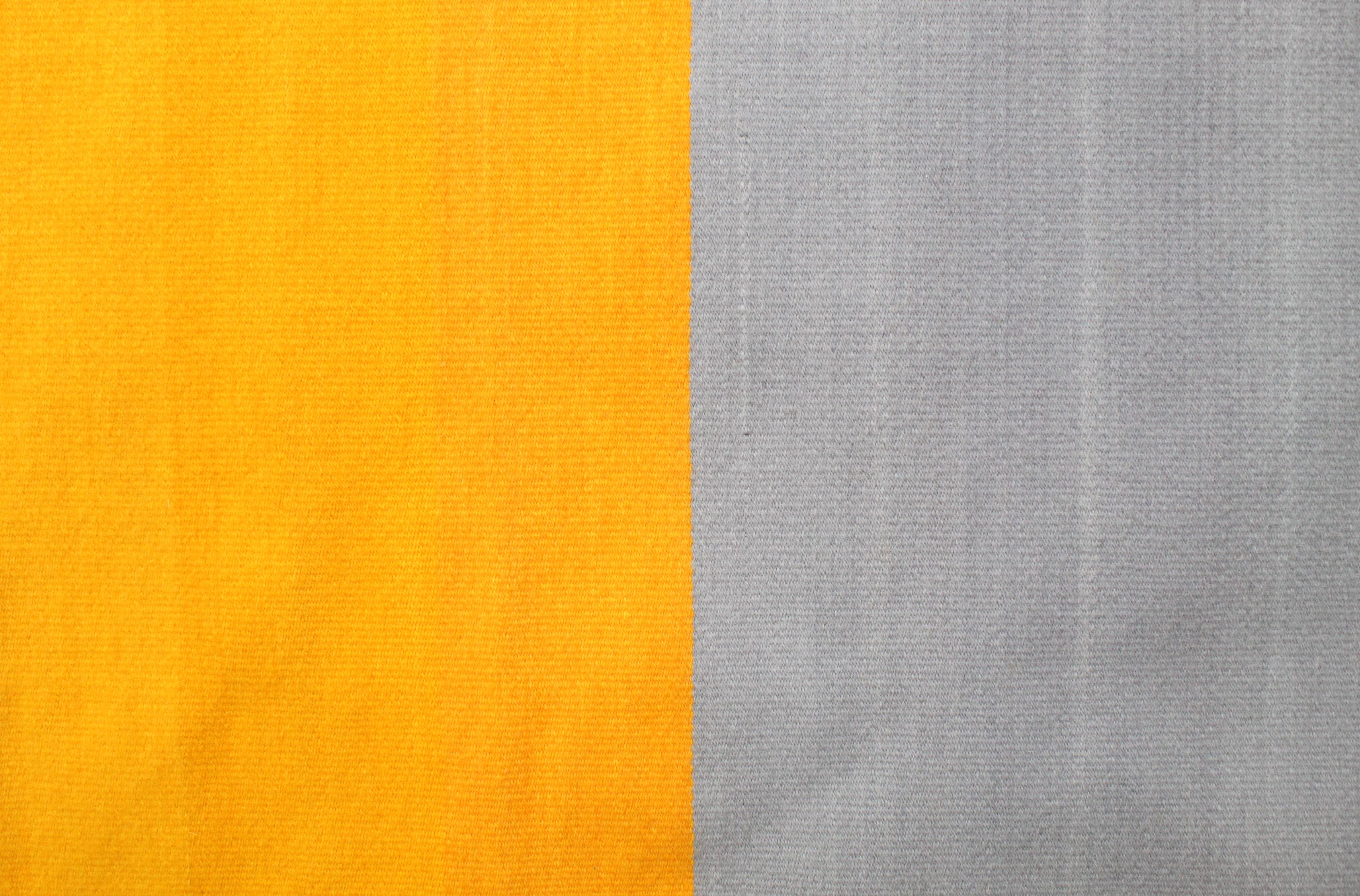 Yellow and Grey Toned Wool Handwoven Rug Kilim or Tapestry (Handgewebt)