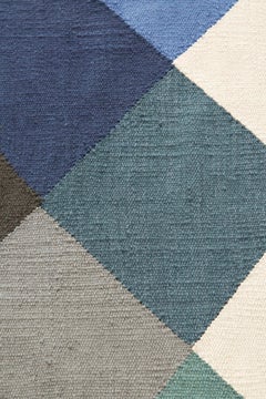Kilim Technique Diamond Medium Rug in Blue-Green by Charlotte Lancelot