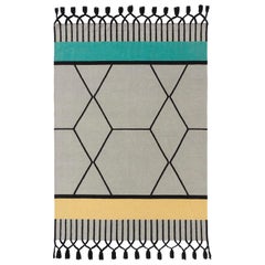 Grand tapis Kilim Technique Lima de couleur bleue par Odosdesign