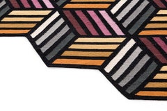 Kilim Technique Parquet Hexagon Large Rug in Orange by Front