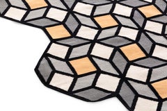 Kilim Technique Parquet Rhomb Small Rug in Yellow by Front