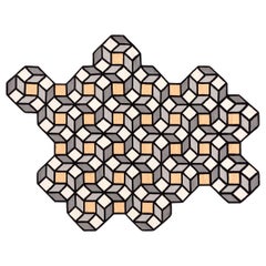 Kilim Technique Parquet Rhomb Small Rug in Yellow by Front