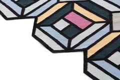 Kilim Technique Parquet Tetragon Small Rug in Blue by Front