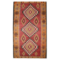 Tapis Kilim traditionnel géométrique Tapis de zone en laine rouge vintage