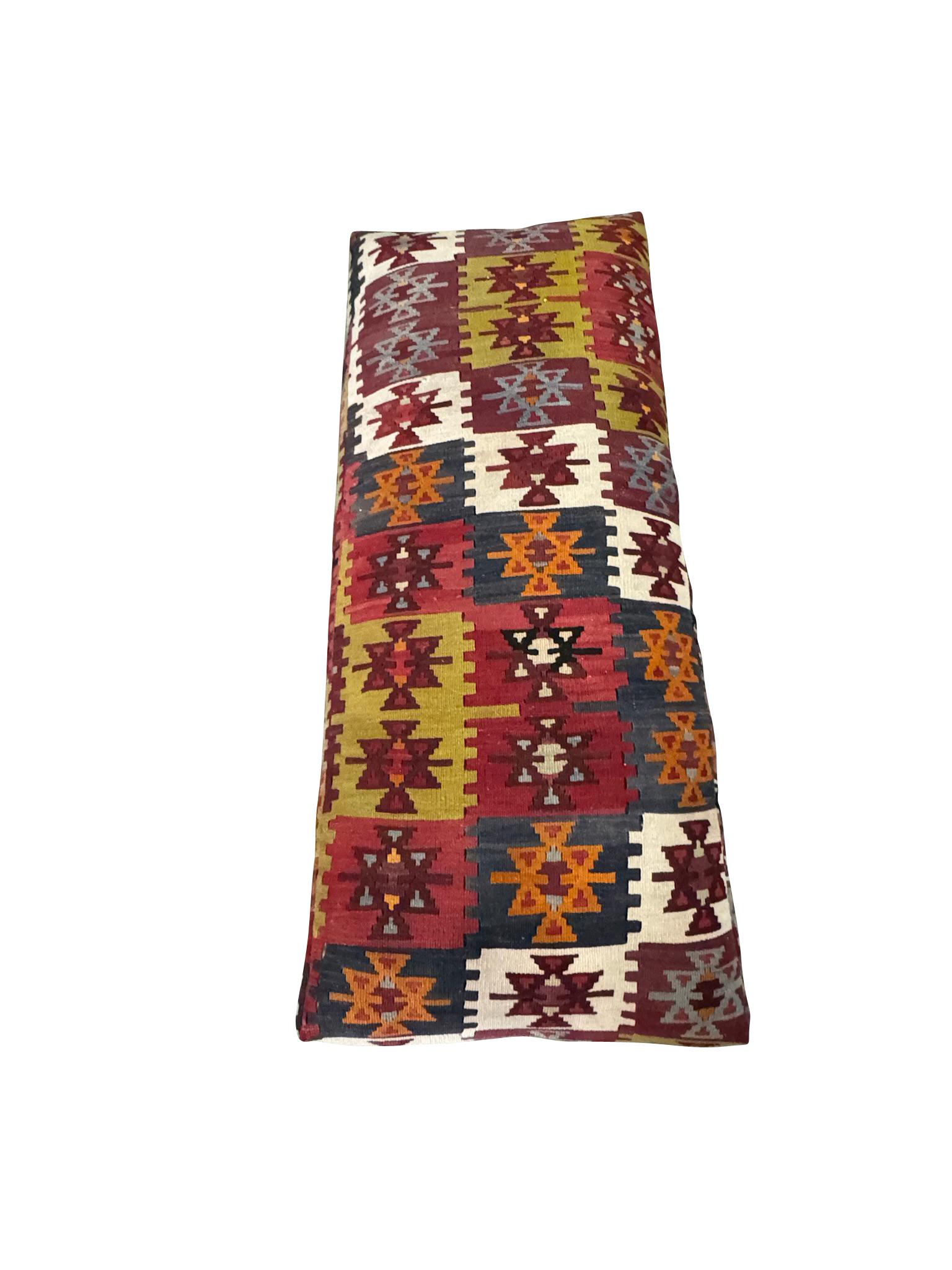 Tribal Kilim Upholstered Bench, Window Seat or Footstool For Sale