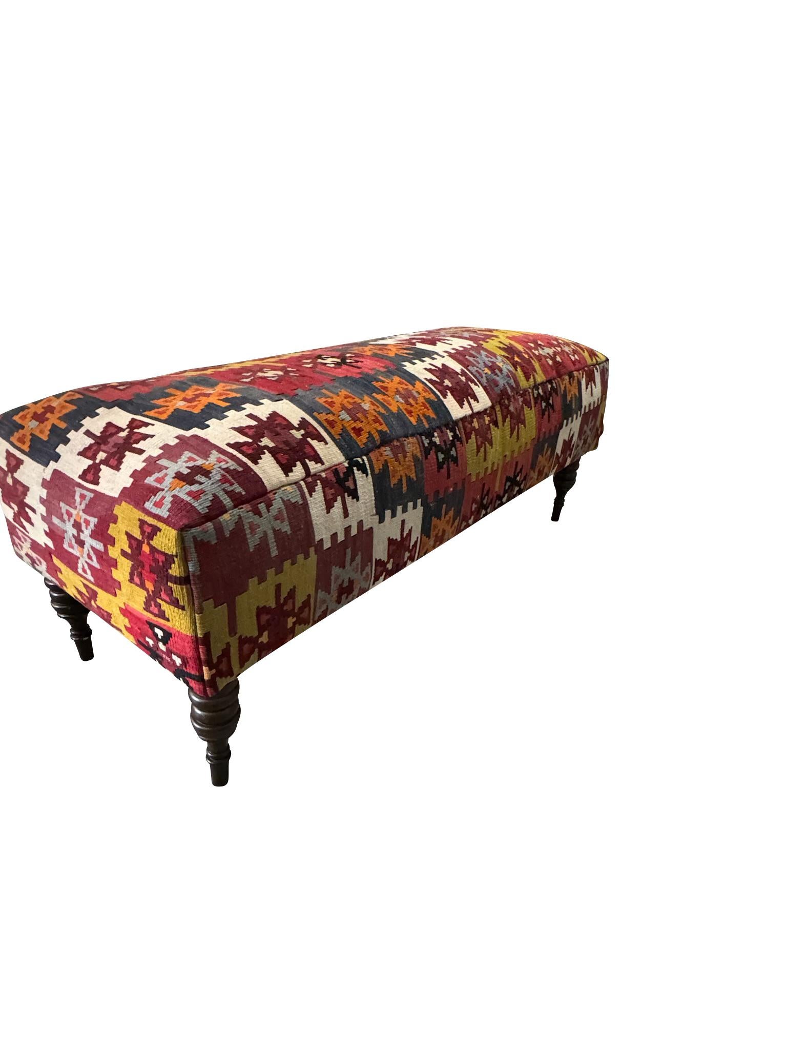 Afghan Kilim Upholstered Bench, Window Seat or Footstool For Sale