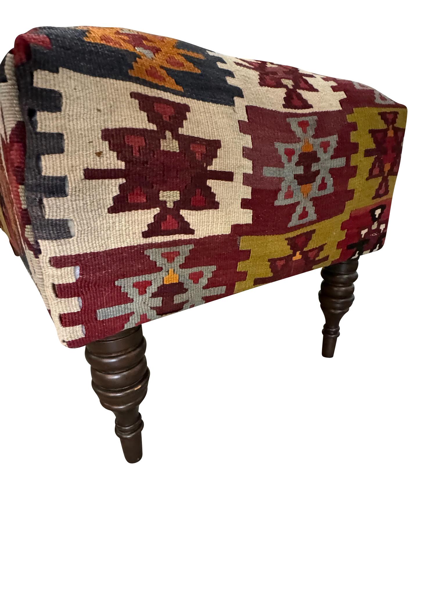 Textile Kilim Upholstered Bench, Window Seat or Footstool For Sale