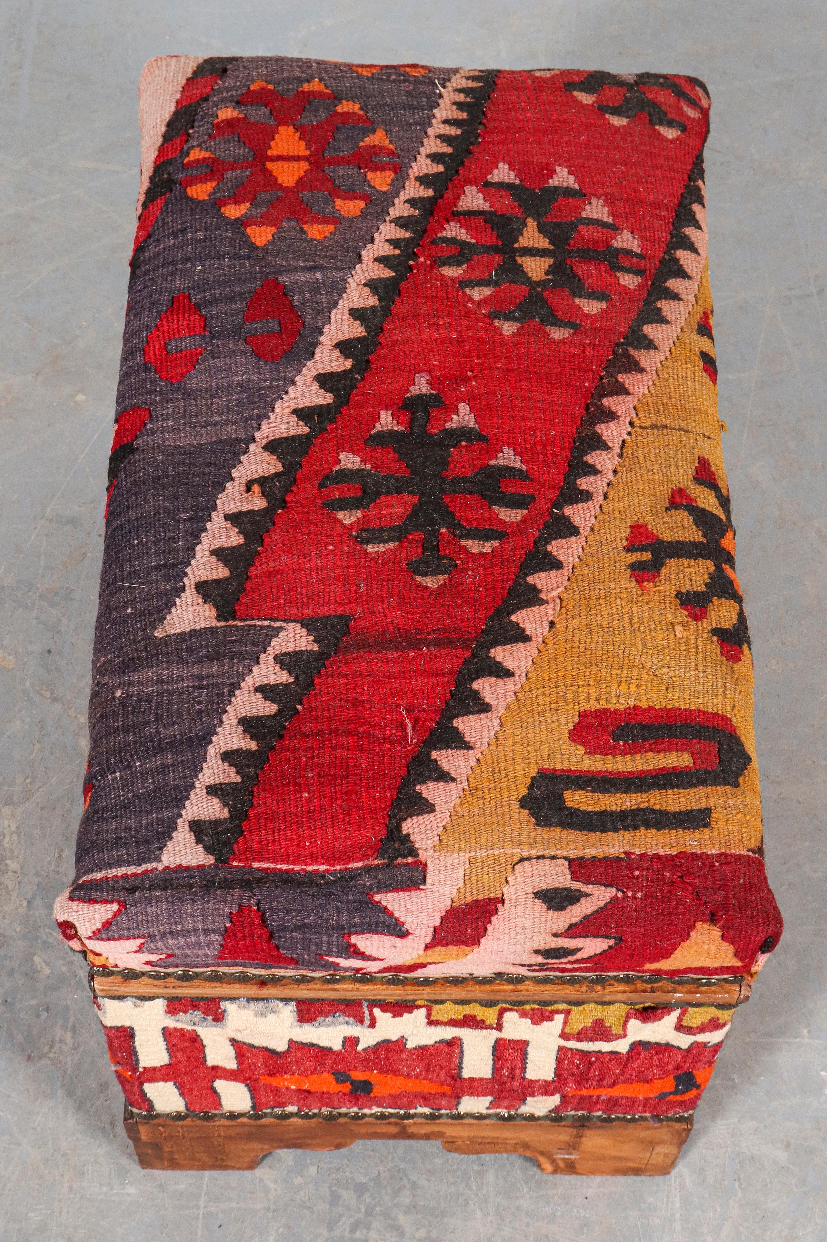 Tribal Kilim Upholstered Bench with Storage