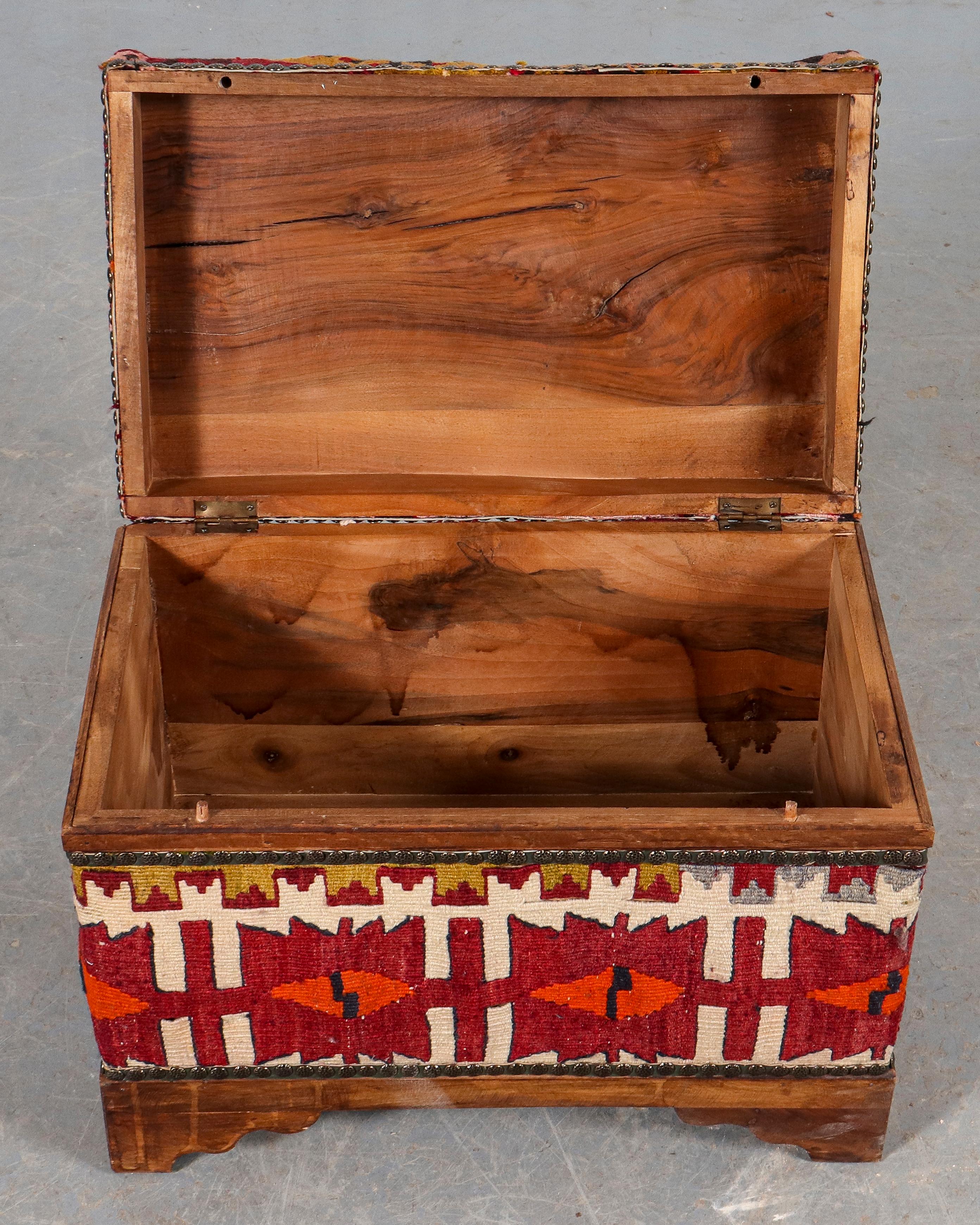 20th Century Kilim Upholstered Bench with Storage