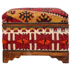 Vintage Kilim Upholstered Bench with Storage