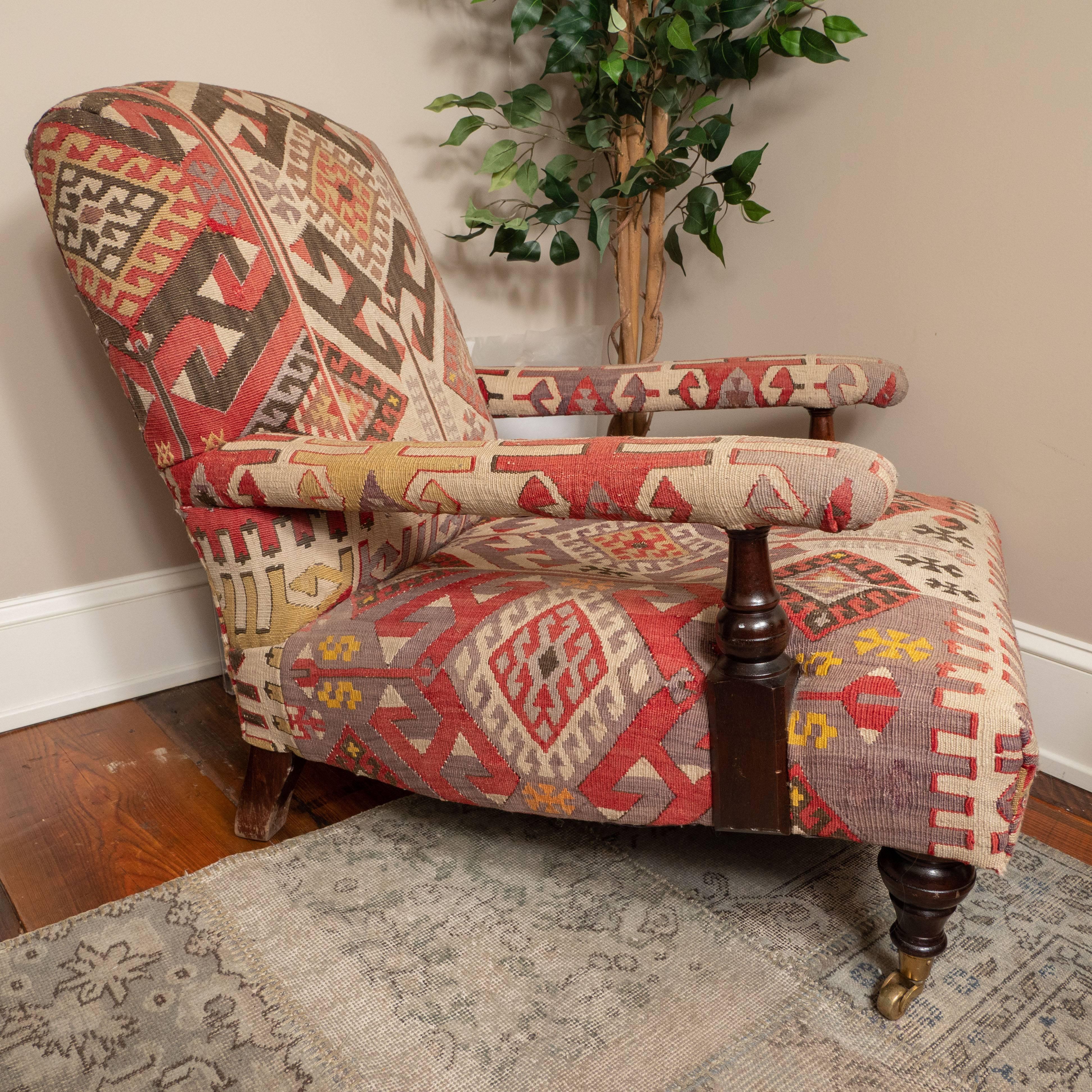 Kilim-Upholstered George Smith Style Armchair, Late 20th Century 2
