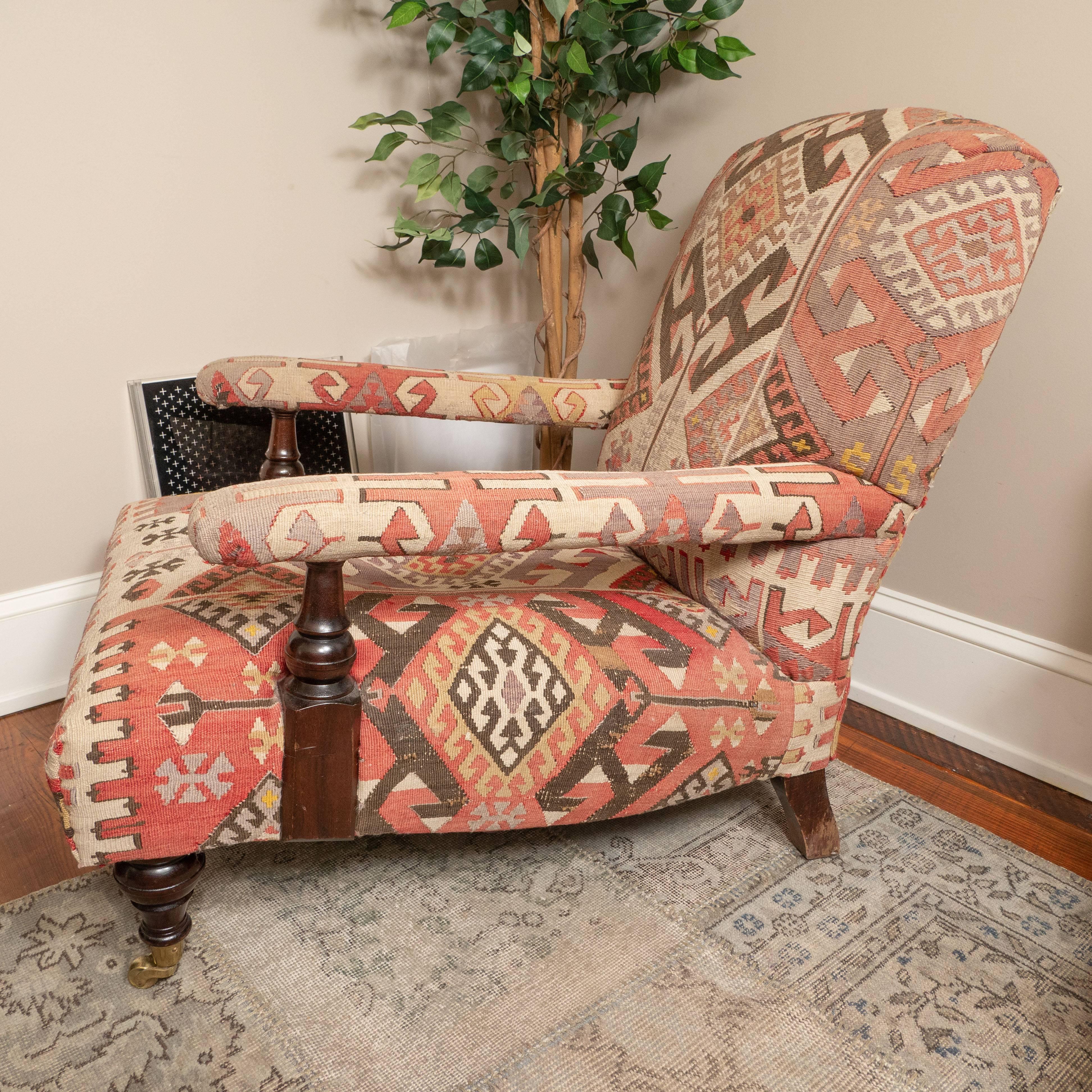 Kilim-Upholstered George Smith Style Armchair, Late 20th Century 6