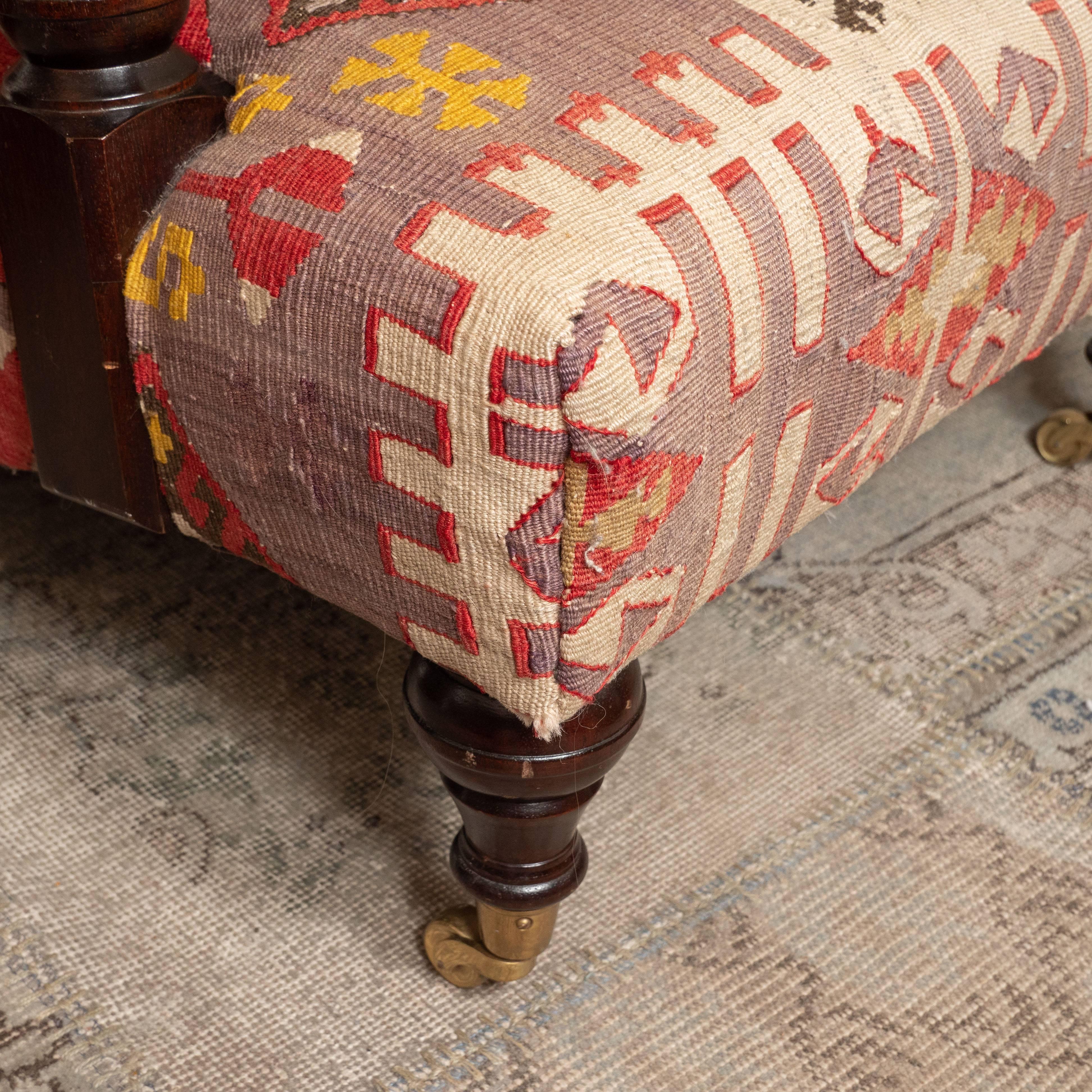 Kilim-upholstered George Smith style armchair, late 20th century.