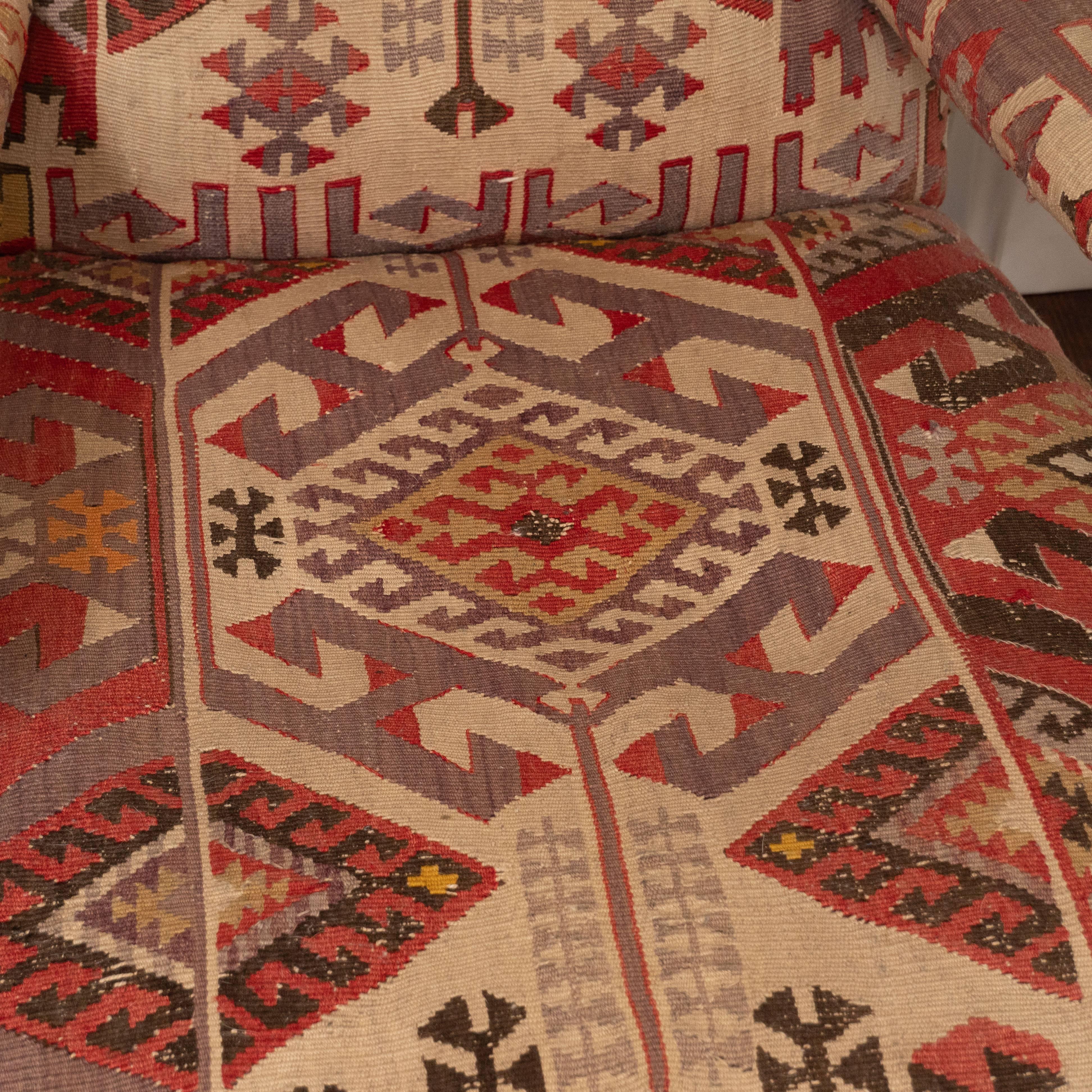 American Kilim-Upholstered George Smith Style Armchair, Late 20th Century
